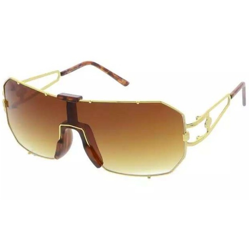 Fashion Sunglasses For Women Men Oversized Single Brown Lens Wrap Around New